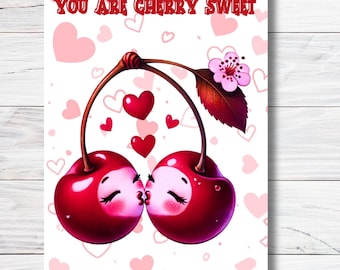 Cherry Valentines Card, Funny Food Pun, Anniversary Card, Eco Friendly