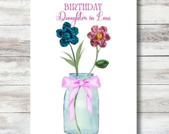 Crochet Flower Birthday Remembrance Card Daughter-in-Law: Eco-Friendly
