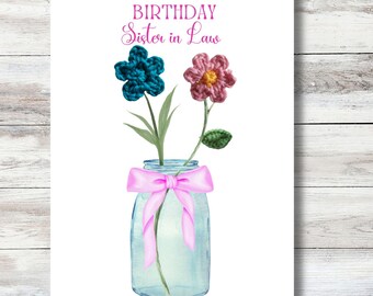 Crochet Flower Birthday Remembrance Card Sister-in-Law: Eco-Friendly