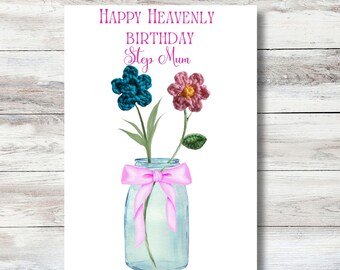 Crochet Flower Birthday Remembrance Card Step Mum: Eco-Friendly