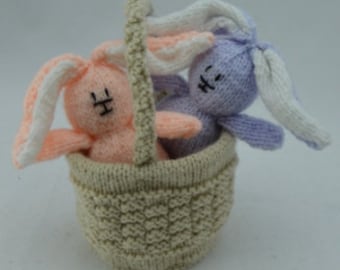 Easter Rabbits in Basket Knitting Pattern, Toy Bunny Knit (A5 Colour Printed Pattern)