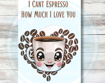 Kawaii Coffee Anniversary Card, Eco Friendly