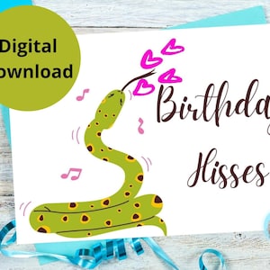 Carte d'anniversaire serpent à imprimer, sifflements d'anniversaire, carte serpent drôle, carte de voeux serpent, carte amoureux des serpents, carte animal