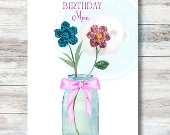 Crochet Flower Birthday Remembrance Card Mom: Eco-Friendly