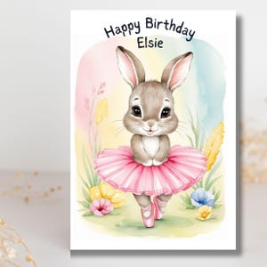 Personalised Childrens Birthday Card, A6 Bunny Rabbit Birthday Card, Rabbit Ballerina Card, Personalised Ballerina Card, Eco Friendly