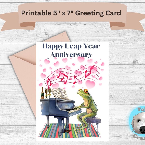 Printable Leap Year Anniversary Card, Digital Couple Card, Leap Year Card, Frog Greeting Card, Piano Card, Card For Her, Card For Him