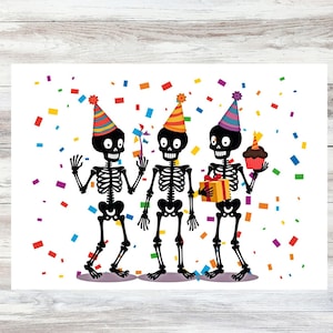 Cartão de aniversário de Halloween A6 Cartão de esqueleto de desenho animado engraçado Cartão de aniversário de esqueleto fofo Cartão de aniversário de outono Cartão de aniversário ecológico