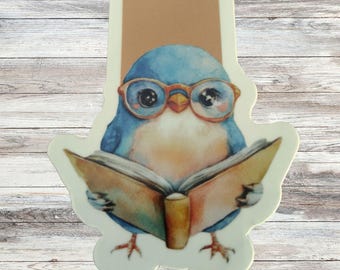 Marcador magnético de pájaro azul: Libro de lectura de pájaros en acuarela