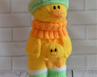 Duck In Boots Knitting Pattern, Toy Duck & Baby