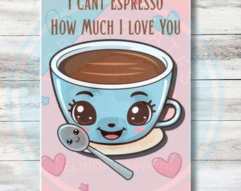Kawaii Coffee Anniversary Card, Eco Friendly, Coffee Lover Gift