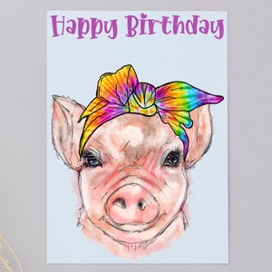 Pig Birthday Card, Piggy Birthday Greeting Card, Funny Animal Card, Cut Pig Card, Pig Lover Card, Piggy Lover Card, Vegan Card, Eco Friendly