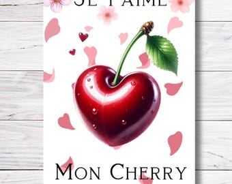 Je T'aime Mon Cherry Card: Eco Valentines Anniversary Love Card
