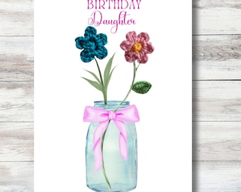 Crochet Flower Birthday Remembrance Card Daughter: Eco-Friendly