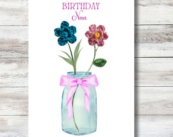 Crochet Flower Birthday Remembrance Card Nan: Eco-Friendly