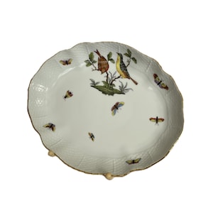 Herend  Hungary Rothschild Schale Oval Vögel u. Schmetterlinge Model 211/Ro mit Goldrand