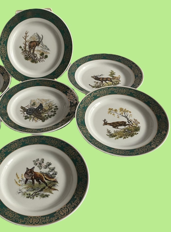 Porzellan Teller mit Jagdmotiv 6 Frühstück/Vorspeiseteller