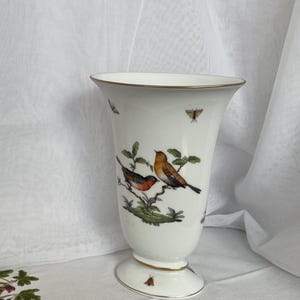 Herend Porzellan Vase flach, oval, Rothschild Vögel Schmetterling mit Goldrand