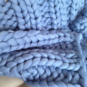 HAND KNITTED 100% MERINO Wool Blanket Chunky Blanket cozy wool Blanket