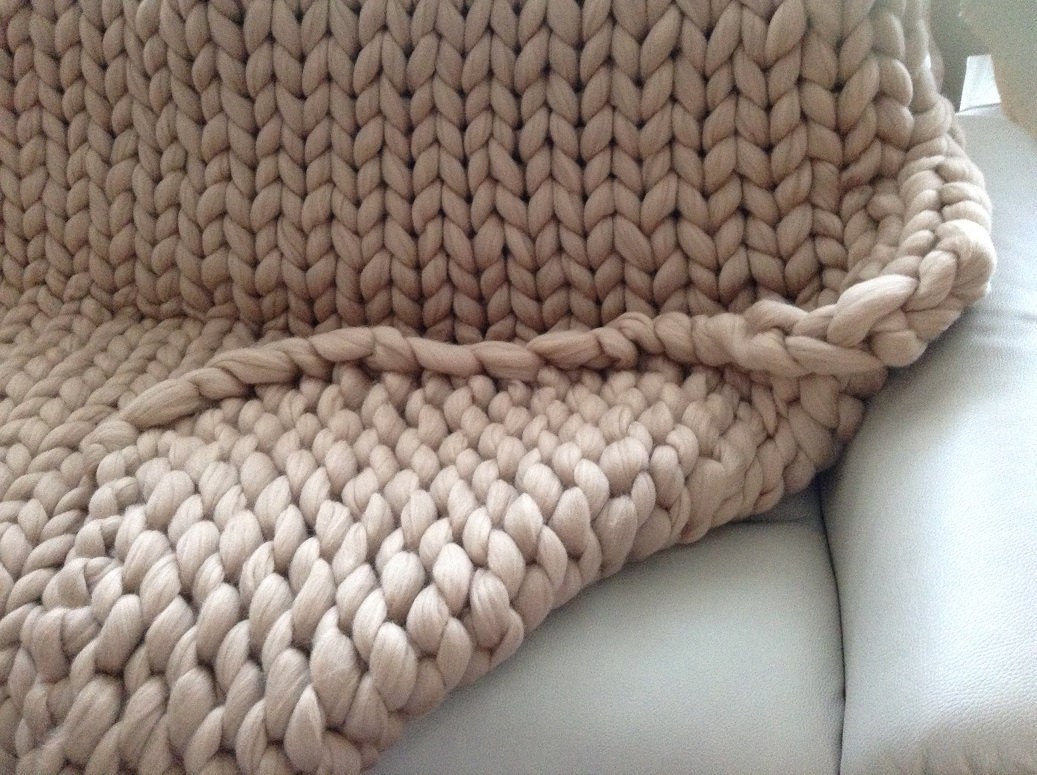 Main Tricotée 100% Merino Wool Blanket Chunky Couverture en Laine Confortable