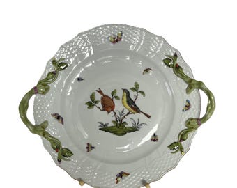 Herend Porzellan Teller, Servier Plate mit dekorativen Henkeln Model 1174/Rotschild
