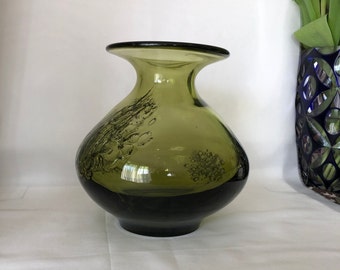 VINTAGE Vase Schott Zwiesel von Heinrich Löffelhardt 60er Jahre, dunkelgrün