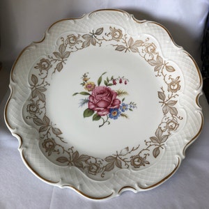 Bavaria Porzellanteller mit Goldrand, Blumenmotiv ca 31 cm Elfenbein Porzellan