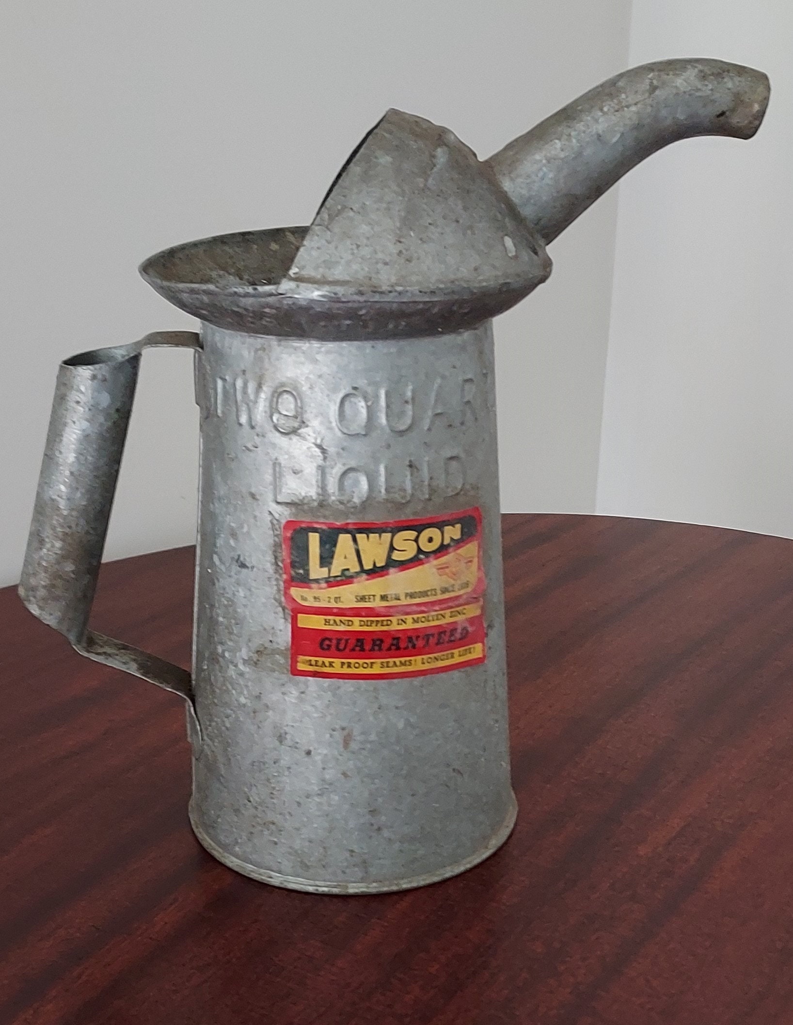 Antique Galvanized Metal Oil Can Four Quart by Lawson Cincinnati