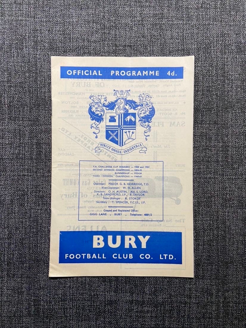 Bury v Dundee United  gift for him - 1964  Floodlit friendly - great Christmas or birthday gift idea - football gift