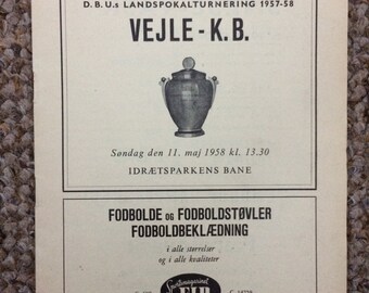 Birthday gift idea for him- Rare Danish League football programme from 1958 - K.B. v Vejle
