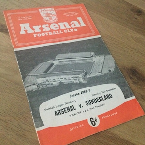 Football gift for him - 1957 Arsenal v Sunderland - Division 1 - great Christmas gift or birthday gift idea