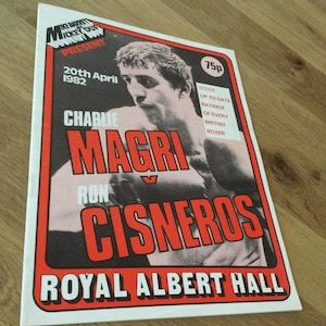 Rare boxing programme 1982 - International flyweight Contest Charlie Magri v Cisneros - Bruno on undercard, Rare boxing memorabilia - Boxing