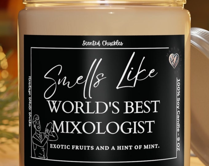 World's Best Mixologist Scented Candle - Exotic Fruits & Mint Aroma - Refreshing Gift for Cocktail Enthusiasts