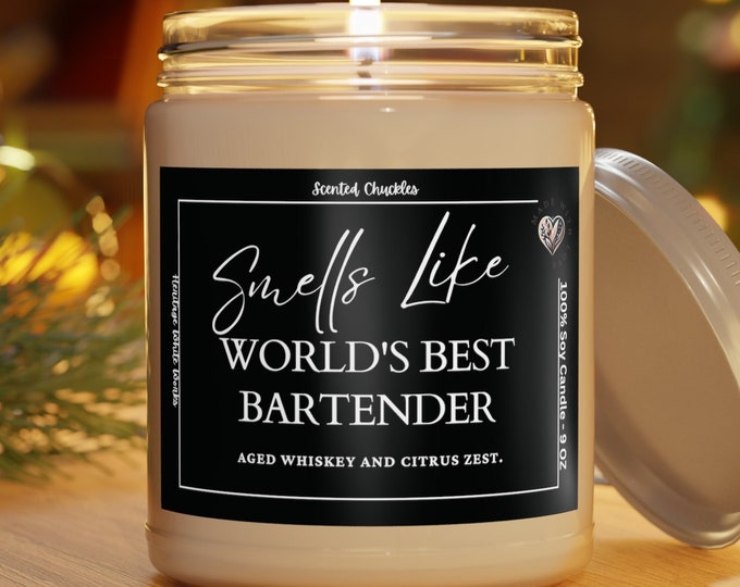 World's Best Bartender Scented Candle - Aged Whiskey & Citrus Zest Aroma - Unique Gift for Mixologists