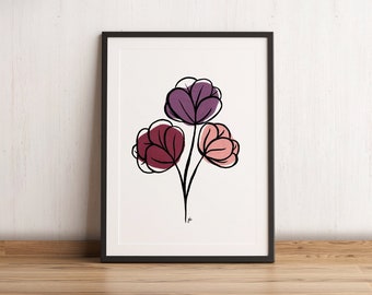 Minimalist floral lilac purple pastel flower print - Illustration wall decor - A5, A4, A3