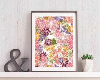 Pastel pink floral art print  - A5,A4,A3