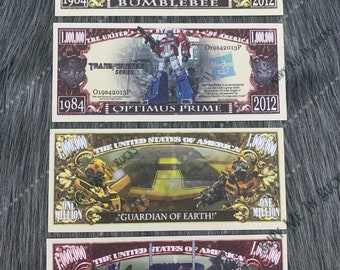 Transformer Complete Set of Prints - Million Dollar Bills - Toy Play Money - Unique Birthday Gift - Autobots Kingdom - Party Favors Supplies