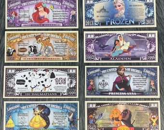 Disney Dollars - Surprise Birthday Gifts - Frozen - Lion king- 101 Dalmatians - Aladdin - Beauty and the Beast - Bambi - Little Mermaid
