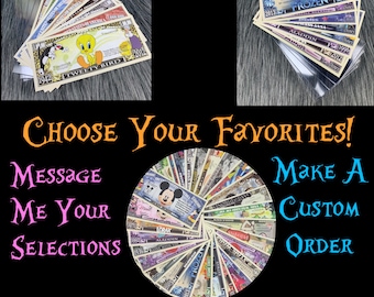 Collectible Bills - Birthday Party Favor - Classroom Rewards Nusmismatic Incentives  Dollars - Classic Movies Celebrities Vintage Cartoons