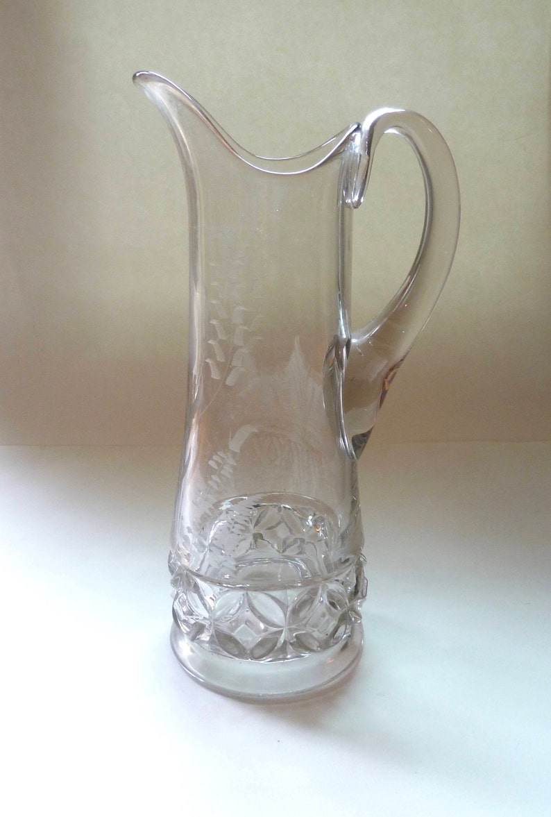 Vintage Etched Glass Lemonade Pitcher Tall Martini Pitcher Etsy