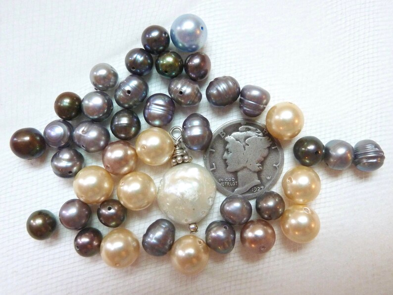 SilverBlue Pearl 7.5mm Champagne Pearl 41 Drilled Pearls 8mm Cream Assorted Loose Pearls 12mm White Coin 6mm Black Tahiti Pearl