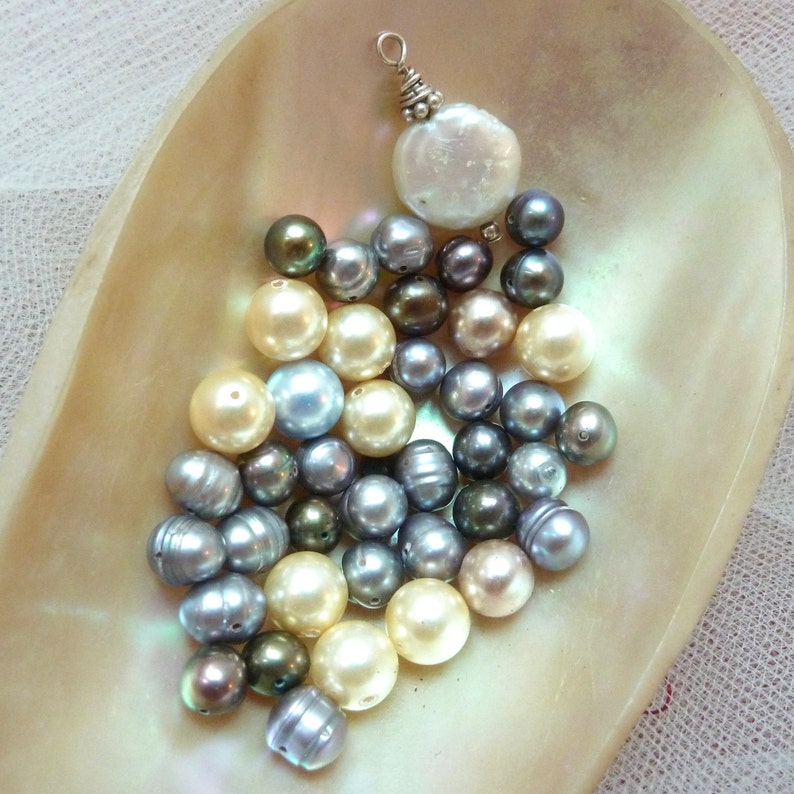 SilverBlue Pearl 7.5mm Champagne Pearl 41 Drilled Pearls 8mm Cream Assorted Loose Pearls 12mm White Coin 6mm Black Tahiti Pearl