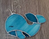 Stained glass whale window hanging