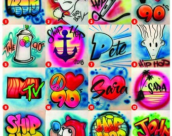 Retro Airbrush Tee, Neon Graffiti Style - 80s & 90s  Born Day Party Shirt