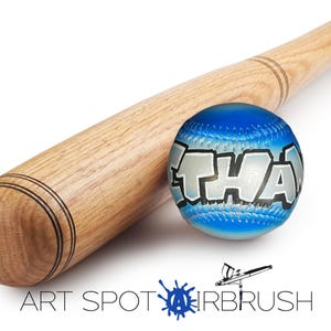 Custom Baseball or Softball with Airbrush Graffiti Spray Paint Art Unique and Great Gift for Dad on Father&#39;s Day Personalized Ball