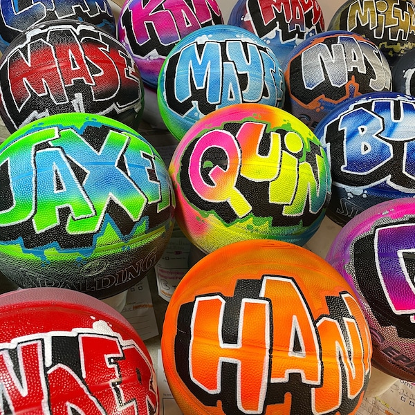 Custom Basketball Personalized Gift - Name Hand-Painted on Ball & Airbrushed in Your Choice of Colors - Unique Father's Day Gift