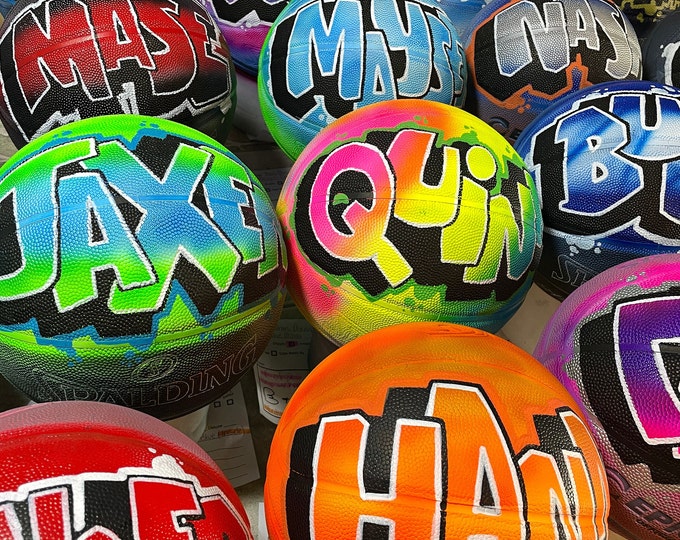 Custom Basketball Personalized Gift - Name Hand-Painted on Ball & Airbrushed in Your Choice of Colors - Unique Father's Day Gift