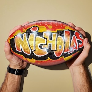 Custom Football with a Name Hand-Painted on Ball in Your Choice of Colors Personalized Football Gift with Airbrush Graffiti Art image 1