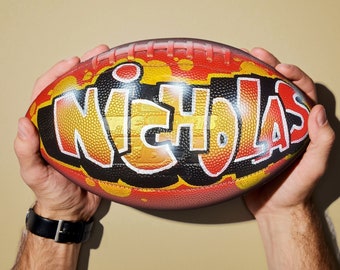 Custom Football with a Name Hand-Painted on Ball in Your Choice of Colors - Personalized Football Gift with Airbrush Graffiti Art