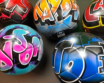 Custom Soccer Ball with Name Hand-Painted  with Airbrush Graffiti - Unique Personalized Gifts - Soccer Trophy - Room Decor - Man Cave