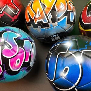 Custom Soccer Ball with Name Hand-Painted in Airbrush Graffiti - Unique Personalized Sports Gift - Team Trophy - Room Decor -Coach Gift